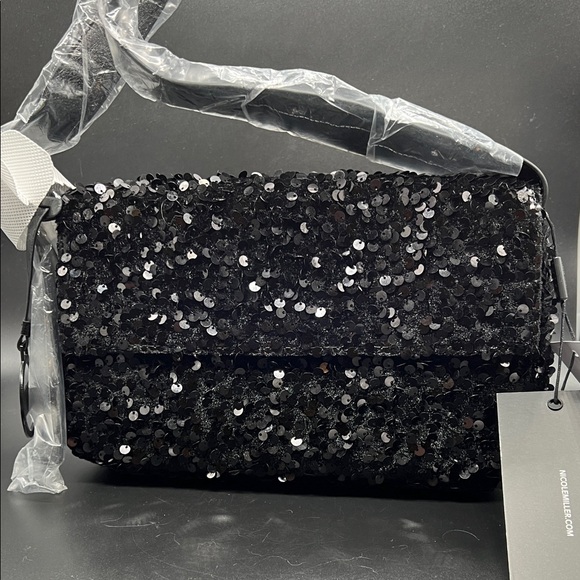 Nicole Miller Elegant Black Sequin Shoulder Bag NEW